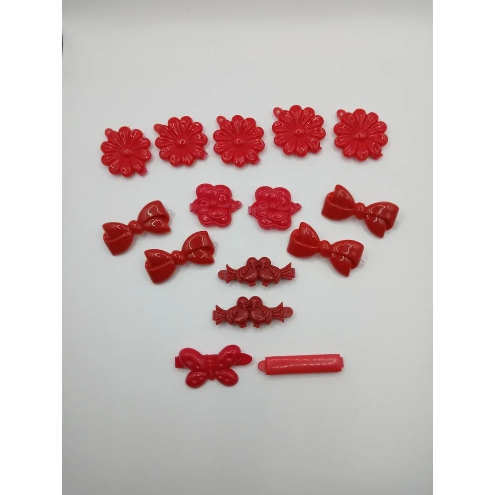 Lot 15‎ Vintage Childs Snap Tight Plastic Hair Clip Barrettes Kids Goody Red